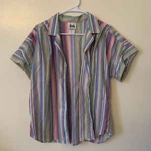 colorful striped button down shirt, size L